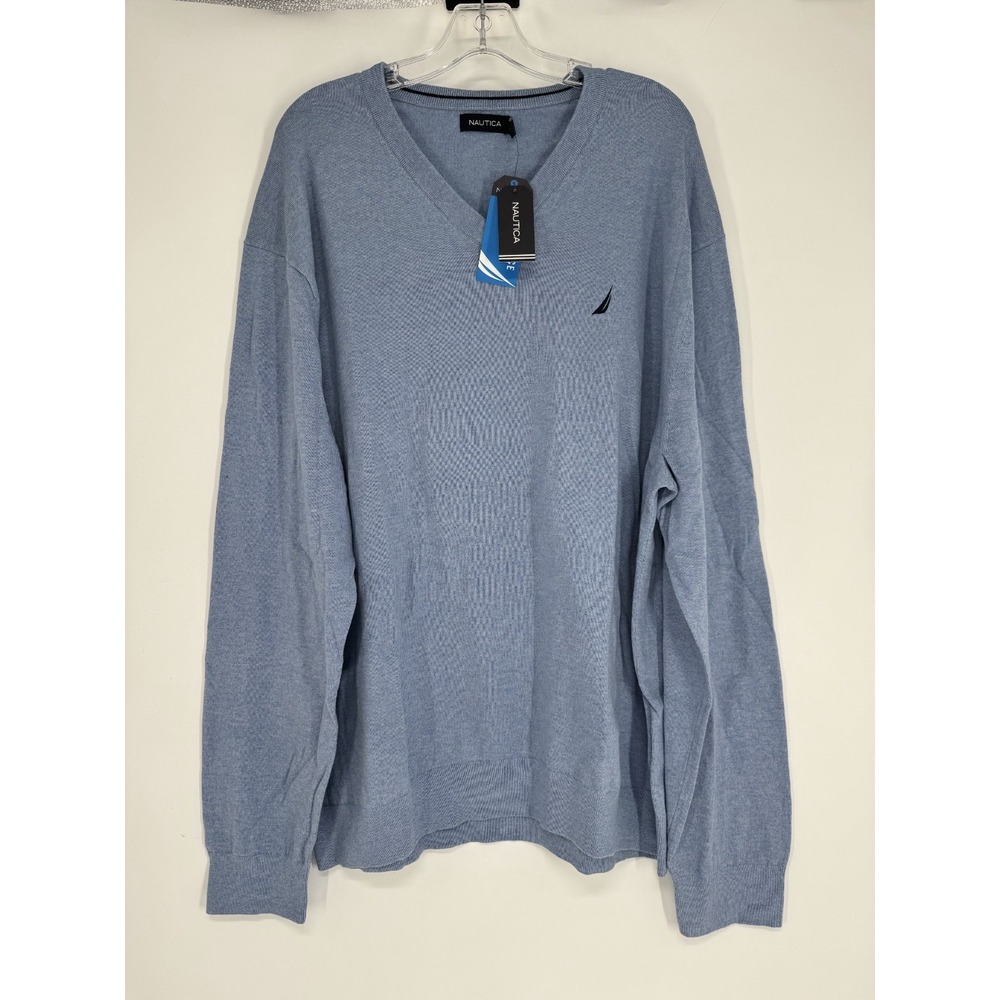 Nautica V Neck Knit Sweater 3XL Light Blue Long Sleeve Pullover Embroidered Logo